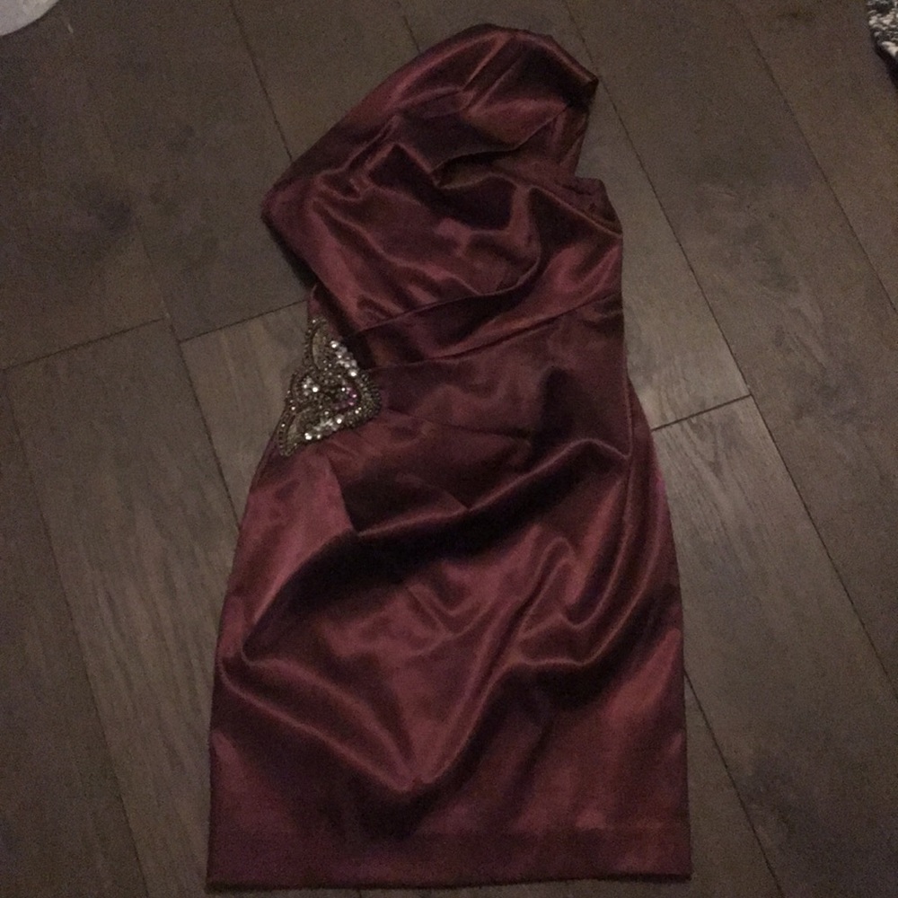Eggplant satin cocktail dress